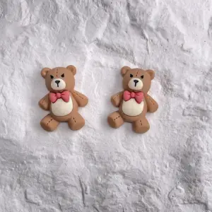 3 Pcs Cute Teddy Bear with Pink Bow Miniature toy topper