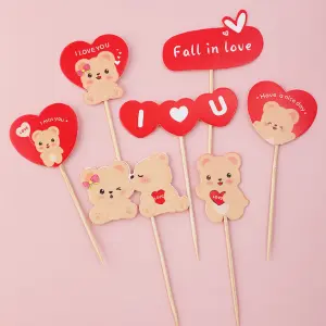 7 pcs Valentines Teddy Love Couple theme Cake topper set