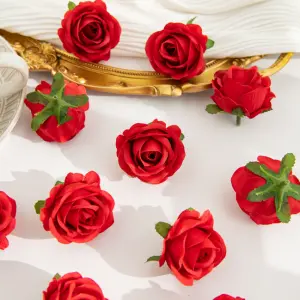 10 pcs Red Rose artificial flower cake topper