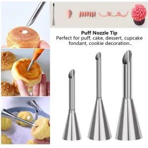 Cream Puff Filling Tip,Eclair Piping Tip,Long Puff Nozzle Tip Decorating Tool for Donuts,Cupcakes,Pastry,3 Pcs