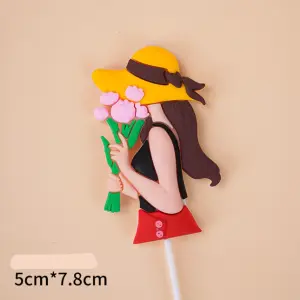 Lady Mothers Day holding flowers cake topper