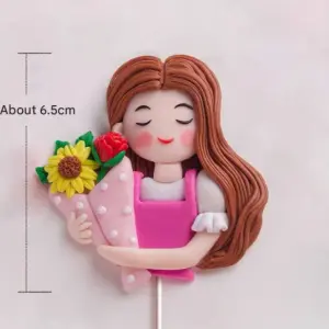 1 pcs Mom Lady holding flowers cake topper