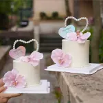 2 pcs Pink Large and small Orchid artificial flower cake topper Set
