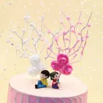 1 pcs Pink Artificial Pearl Blossoms Flower Stick cake topper