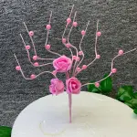 1 pcs Pink Artificial Pearl Blossoms Flower Stick cake topper