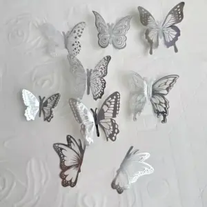9 pcs silver Metallic Butterfly topper set
