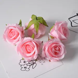 5 pcs Pink Rose Artificial Flower cake topper