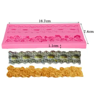 2 Cavity 3D Rose and Stitch Lace Border mould