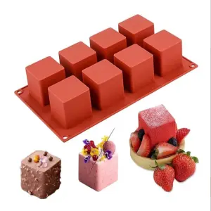 8 Cavity 3D Square Silicone Mould 2 x 2 x 2 inch Mousse Cake Dessert Molds for Cheesecake/Jelly/Brownnie/Soap/Candle