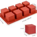 8 Cavity 3D Square Silicone Mould 2 x 2 x 2 inch Mousse Cake Dessert Molds for Cheesecake/Jelly/Brownnie/Soap/Candle