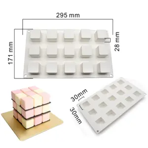 15 Cavity 3D Square Silicone Mould 3 x 3 x 3 CM Mousse Cake Dessert Molds for Cheesecake/Jelly/Brownie/Soap/Candle