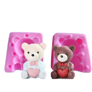 3D Cute Teddy Bear Holding heart silicone mould