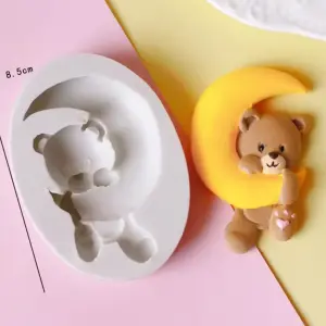 Cute Teddy Bear with Moon silicone mould style 2