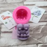 3D sweet Heart Couple Teddy Bear Holding heart silicone mould