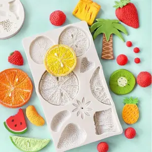 Realistic Full-Size Fruit 3D Strawberry Lemon Kiwi Tangerine Slice Silicone Mould