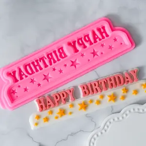 happy Birthday with stars DIY silicone fondant mould