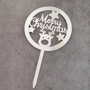 1 pcs Silver Merry Christmas acrylic topper