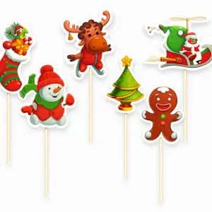 6 pcs Christmas Theme cake cupcake topper set (Style 11)