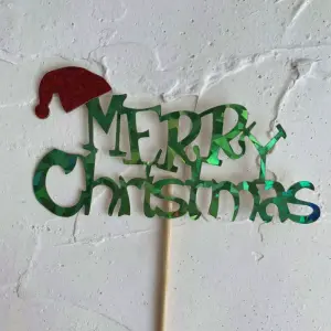 1 pcs Dark Green Merry Christmas cake topper