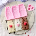 2 pcs set Teddy holding heart theme silicone mould