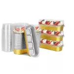 Rectangle Aluminum Tin Foil Bake & Serve Cup with Lid | Aluminium Containers | Non-Stick Foil Baking Container - 5 Pcs Pack (200ml)