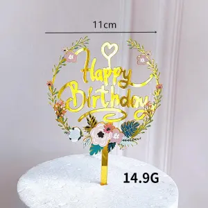 Printed Flower heart garland happy birthday cake topper