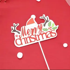 Merry Christmas theme Christmas hat paper card cake topper