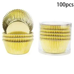100Pcs Cupcake Cases,Foil Metallic Cupcake Liners Baking Muffin Paper Cups