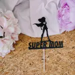 2 pcs Super mom lady black cake topper