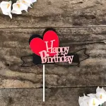 1 pcs happy birthday with double heart cake topper