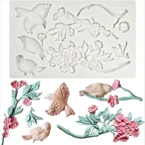 Bird & Blossom Floral Silicone Mould
