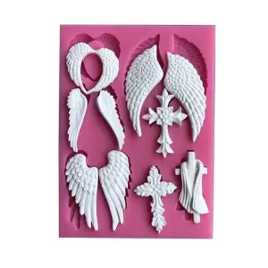11 Cavity Angel Wings & Cross Silicone Mould for Fondant, Chocolate, Resin & Clay