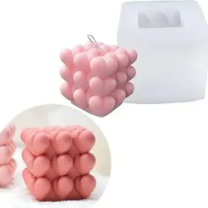 Cubic Love Heart Bubble Silicone Candle Mould