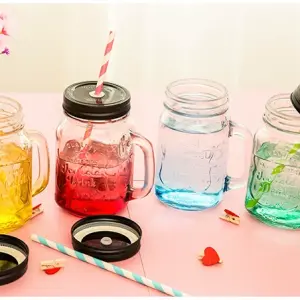 1 pcs Glass Mason Jars With Straw