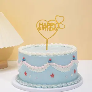 Heart Shaped Gold Color Birthday Cake Toppers