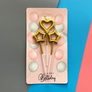 Dark Gold Heart & Star Cake Candle Set (3 Pcs)