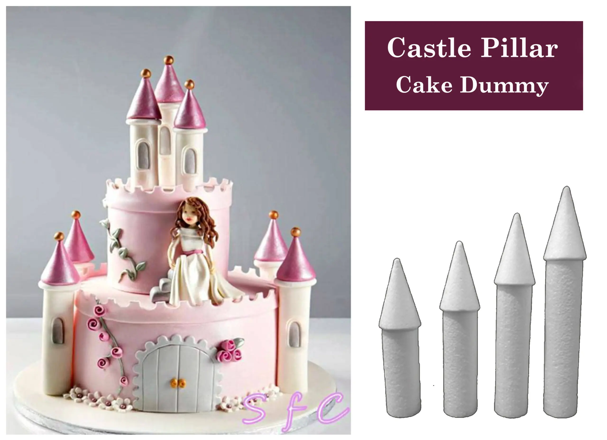 Castle Pillar Foam Square Cake Dummy ( Height 10cm diameter 4 cm)