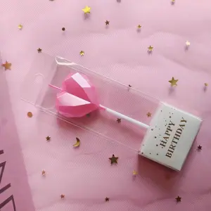 3D Diamond Heart & Star Cake Candle Set - Pink