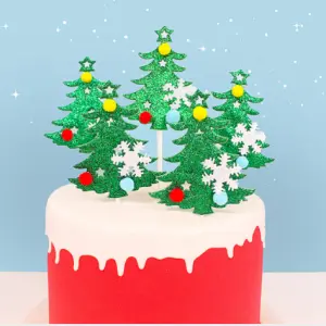 5 pcs Christmas tree cake topper set