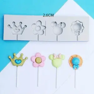 4 Cavity Crown Flower Hat Shape Silicone Fondant Lollipop Mold