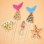 5pcs mermaid theme Seahorse & Fishtail Shaped Cake Topper set