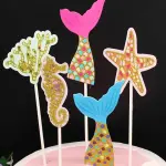 5pcs mermaid theme Seahorse & Fishtail Shaped Cake Topper set