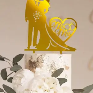 1pc Large Golden Acrylic Wedding Cake Topper For Valentine's Day Party,Christmas
