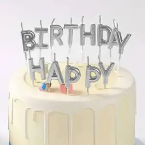 Silver Happy Birthday Letter Cake Candle