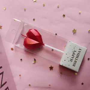 3D Metallic Red Heart & Star Cake Candle Set