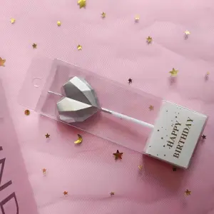 3D Diamond Heart & Star Cake Candle Set (Silver)
