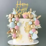 50pc Happy Birthday Cake Topper Faux Ball & Leaf Set