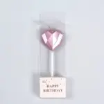 3D Diamond Heart & Star Metallic Pink Cake Candle Set