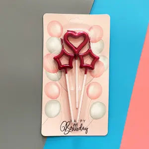 Red Heart & Star Cake Candle Set 3pcs