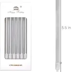 Silver Thin Long Cake Candles with Holder (Set of 6)